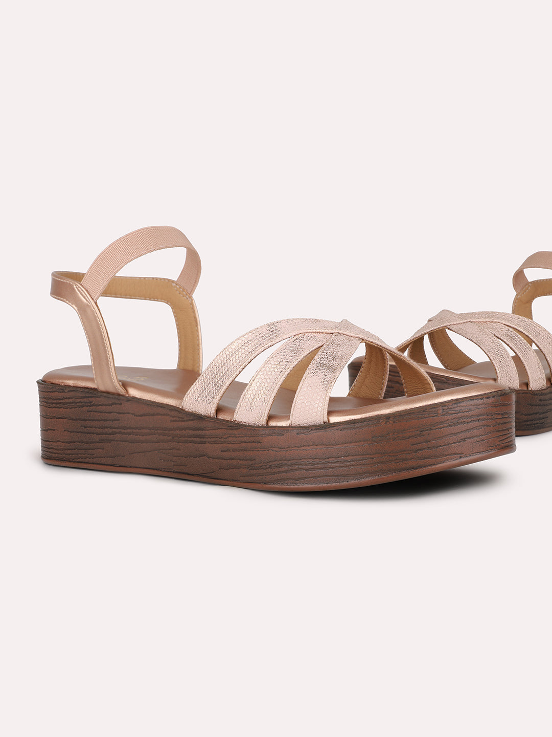 Women Rose Gold Party Wear Solid Round Toe Sandals
