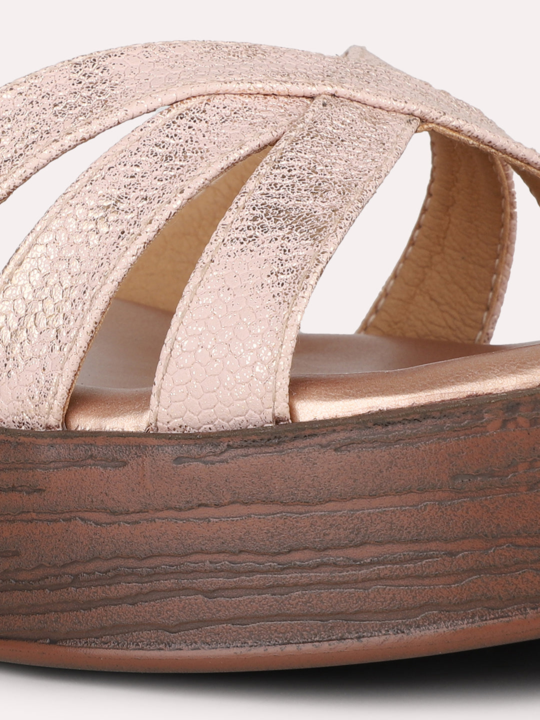 Women Rose Gold Party Wear Solid Round Toe Sandals