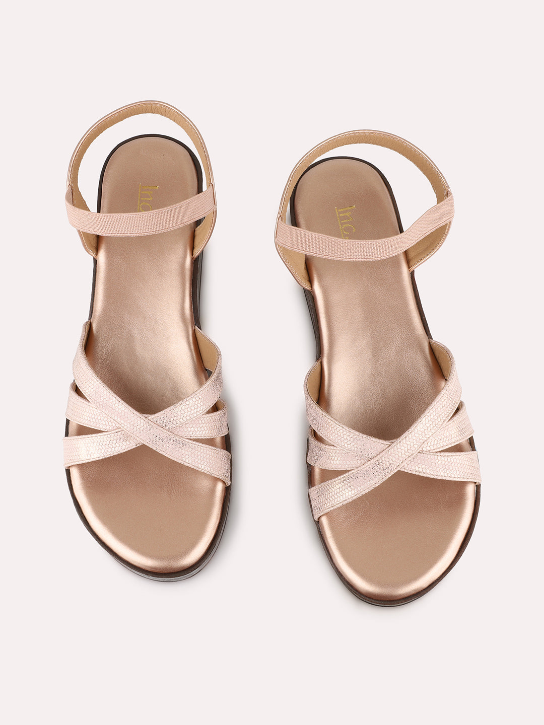 Women Rose Gold Party Wear Solid Round Toe Sandals