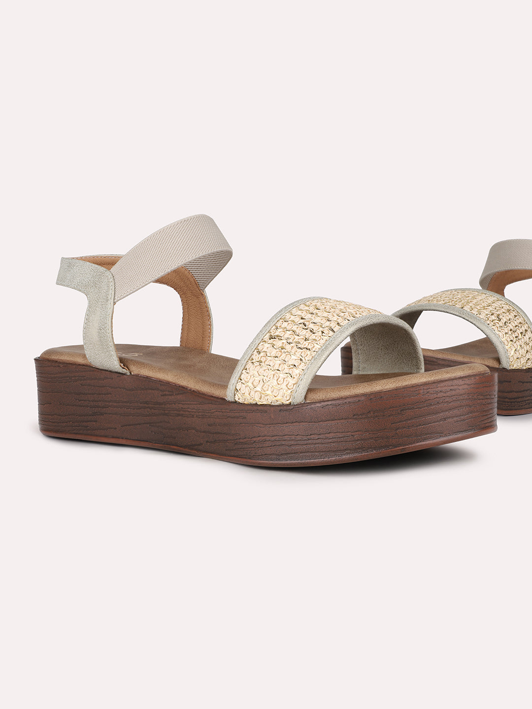 Women Beige Party Wear Solid Round Toe Sandals