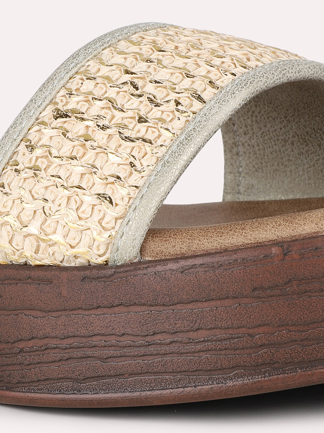 Women Beige Party Wear Solid Round Toe Sandals