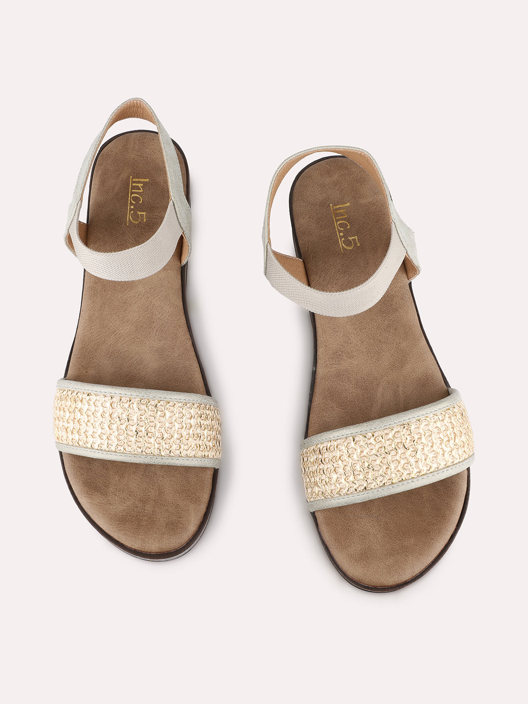 Women Beige Party Wear Solid Round Toe Sandals