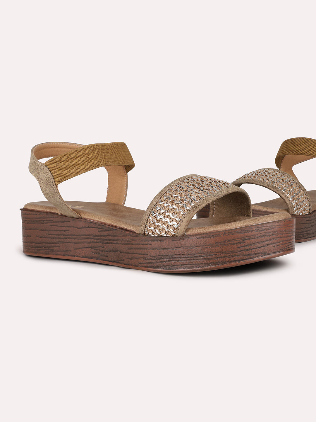 Women Brown Party Wear Solid Round Toe Sandals