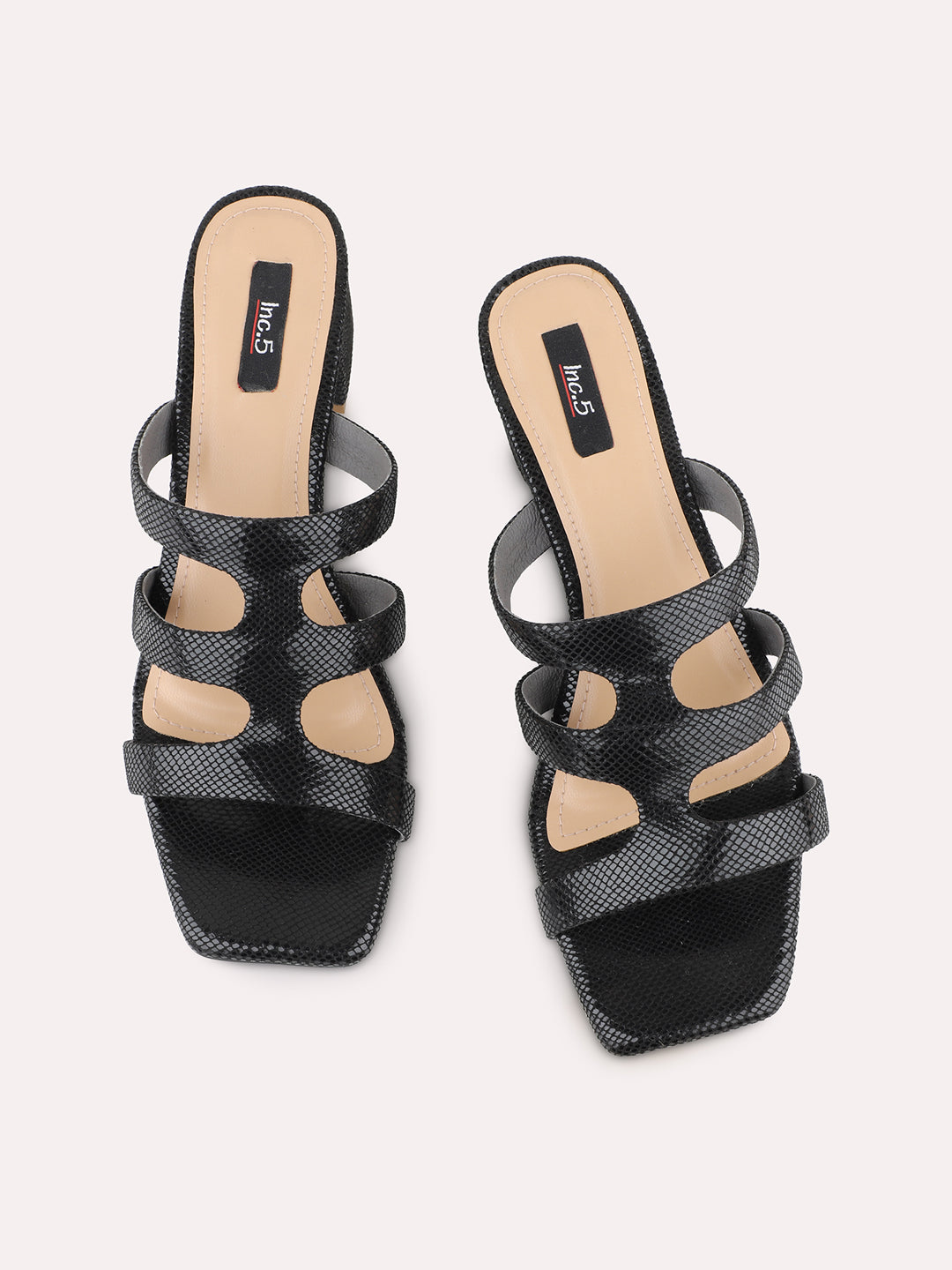 Womens Black Solid Square Toe Party Wear Block Heels Sandals