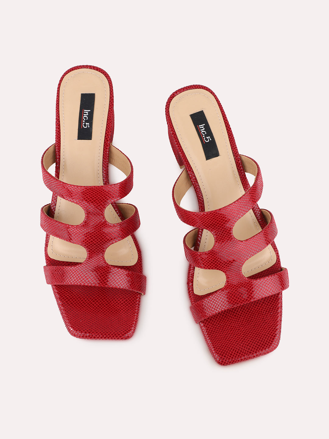 Womens Red Solid Square Toe Party Wear Block Heels Sandals