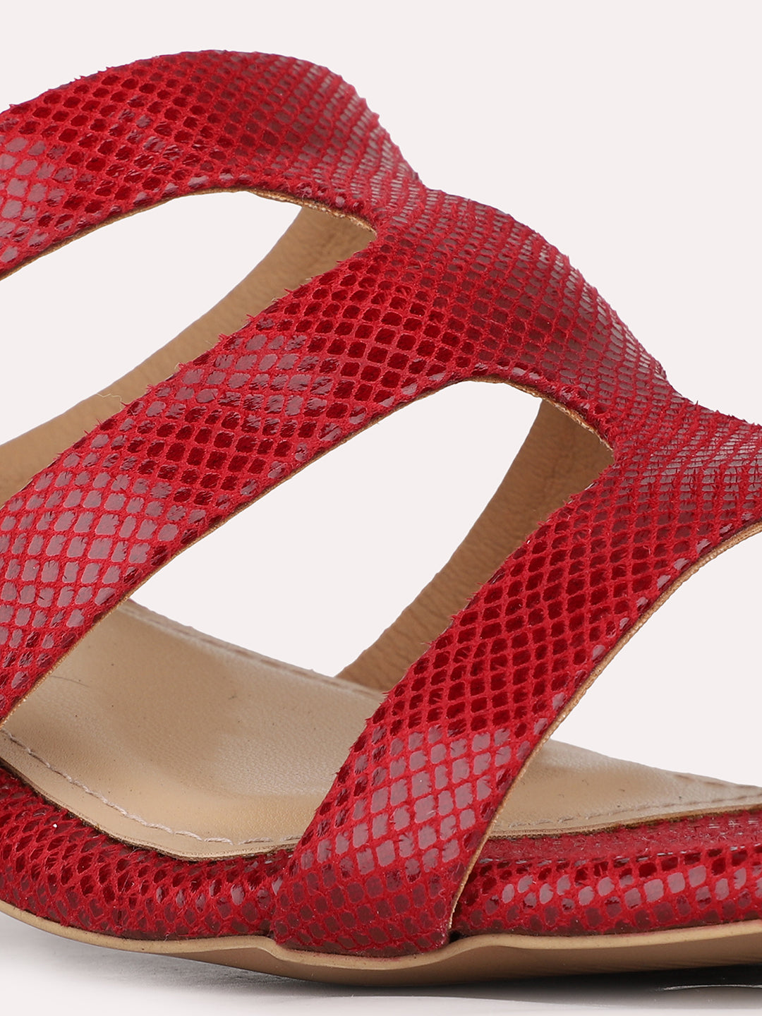 Womens Red Solid Square Toe Party Wear Block Heels Sandals