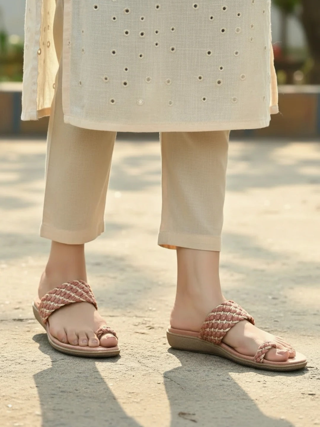 Womens Peach Casual Solid One Toe Slip-On Flats