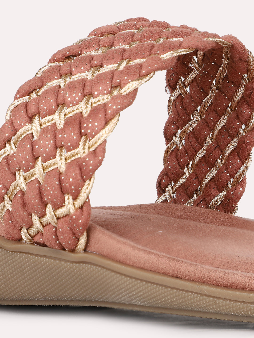 Womens Peach Casual Solid One Toe Slip-On Flat Sandals