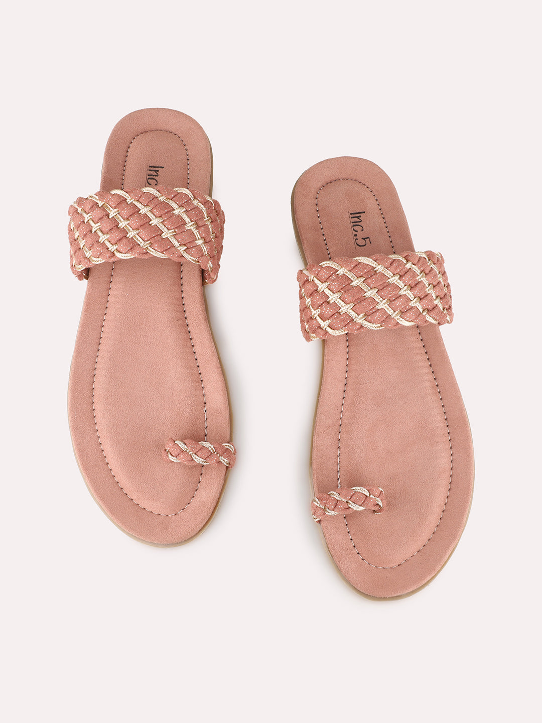 Womens Peach Casual Solid One Toe Slip-On Flat Sandals