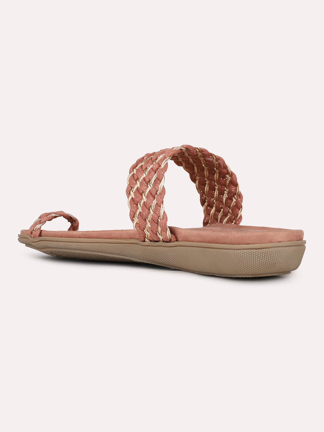 Womens Peach Casual Solid One Toe Slip-On Flat Sandals