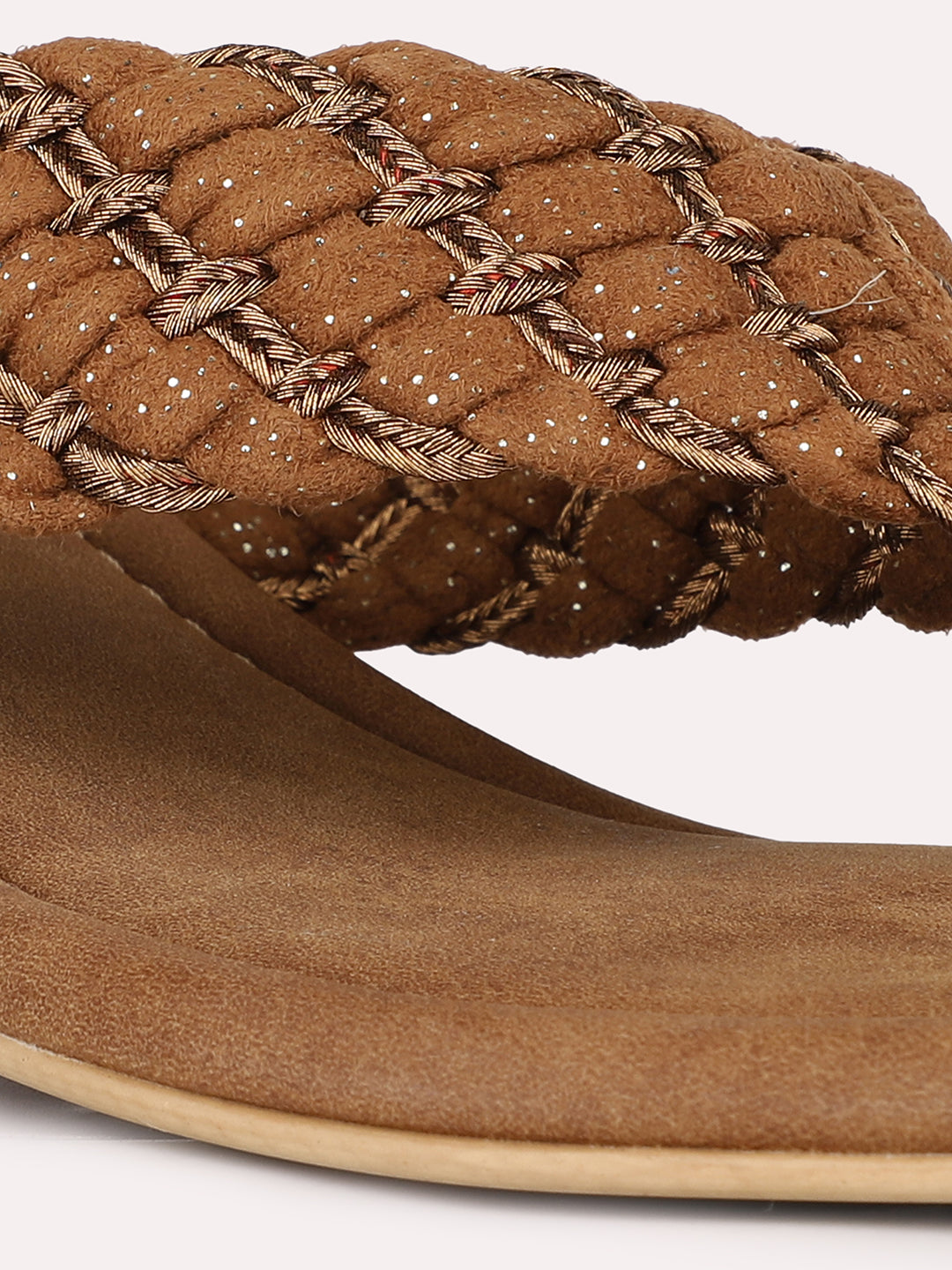 Women Tan Ethnic Embellished Round Toe Wedge Heel Sandals