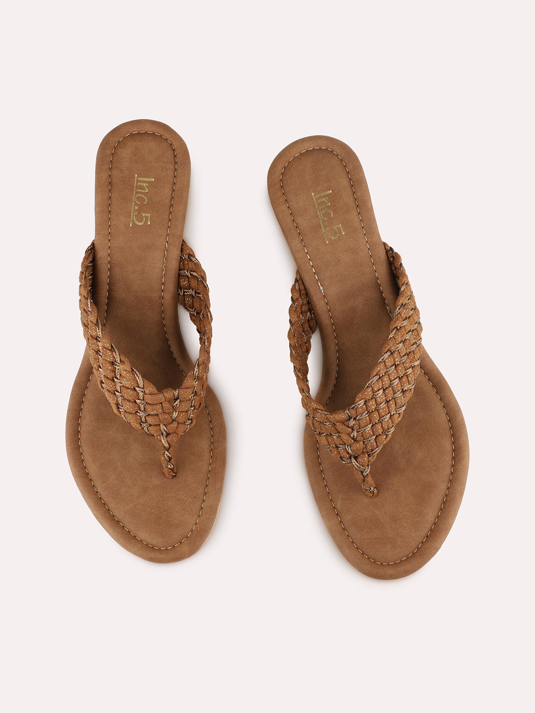 Women Tan Ethnic Embellished Round Toe Wedge Heel Sandals