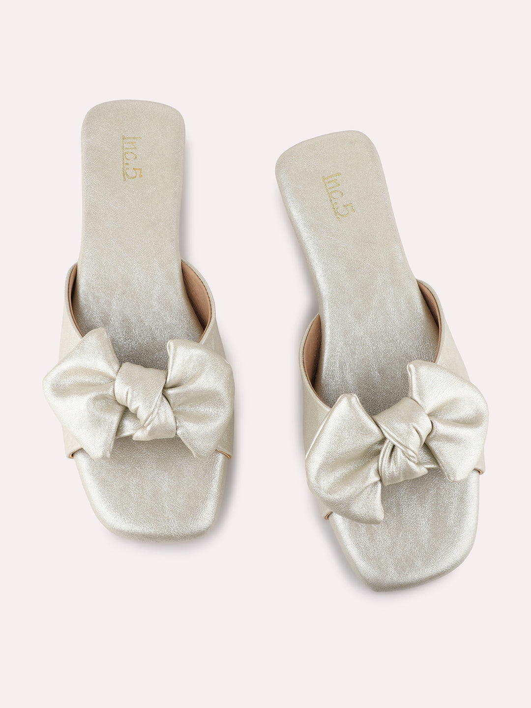 Womens Golden Casual Solid Pattern Open Toe Flat Slip-Ons