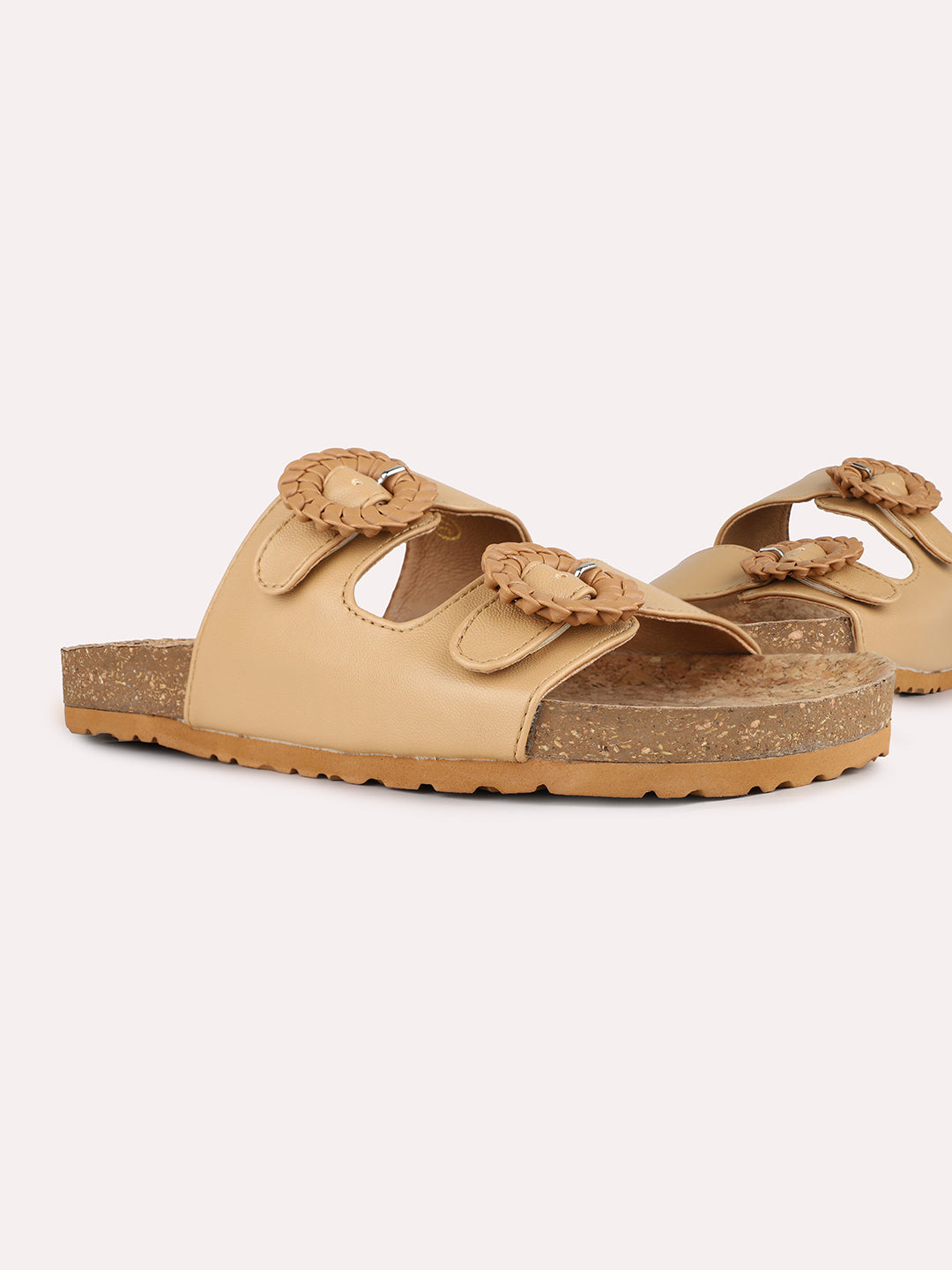 Women Beige Party Wear Solid Open Toe Slip-On Sandals