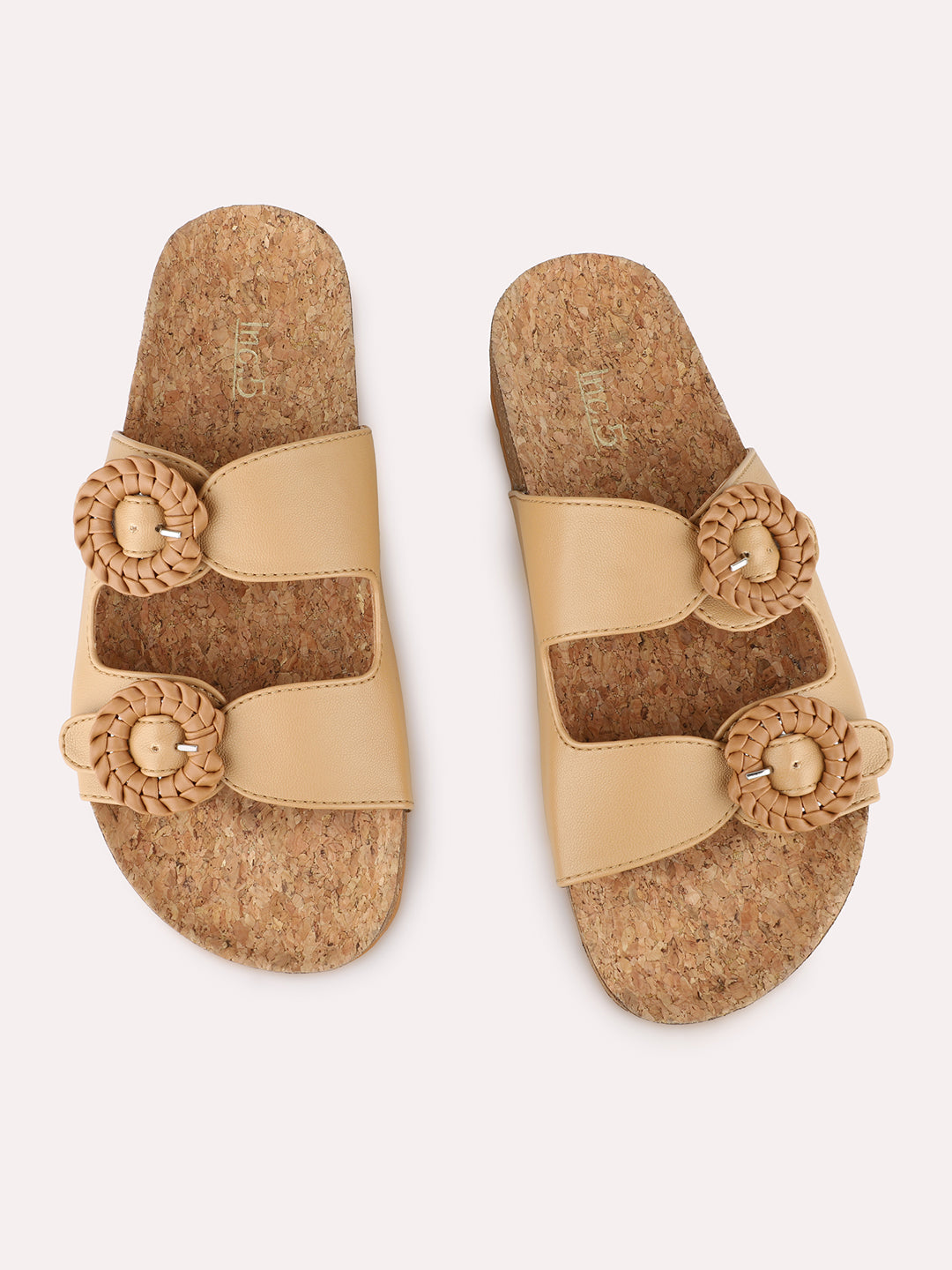 Women Beige Party Wear Solid Open Toe Slip-On Sandals