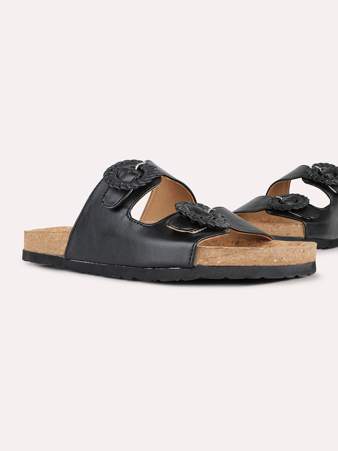 Women Black Party Wear Solid Open Toe Slip-On Sandals