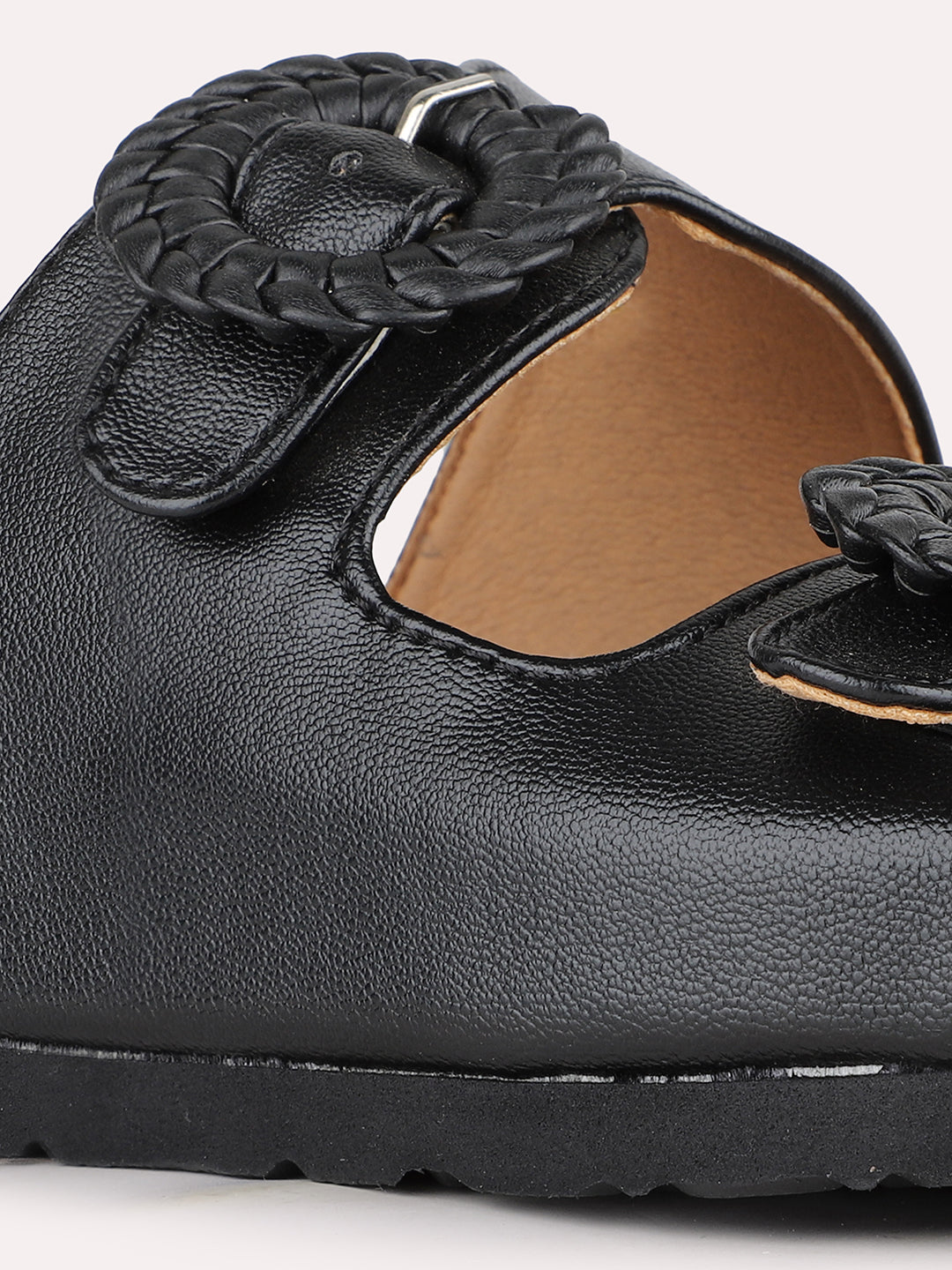 Women Black Party Wear Solid Open Toe Slip-On Sandals