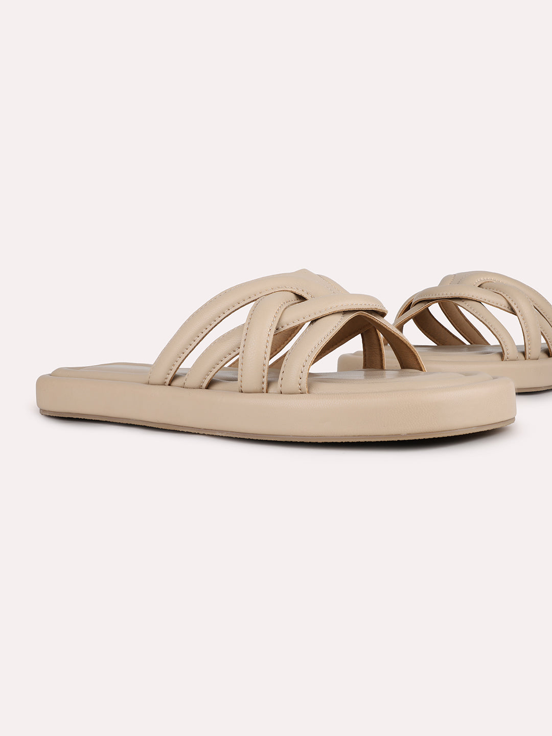 Women Beige Party Wear Solid Open Toe Slip-On Flats