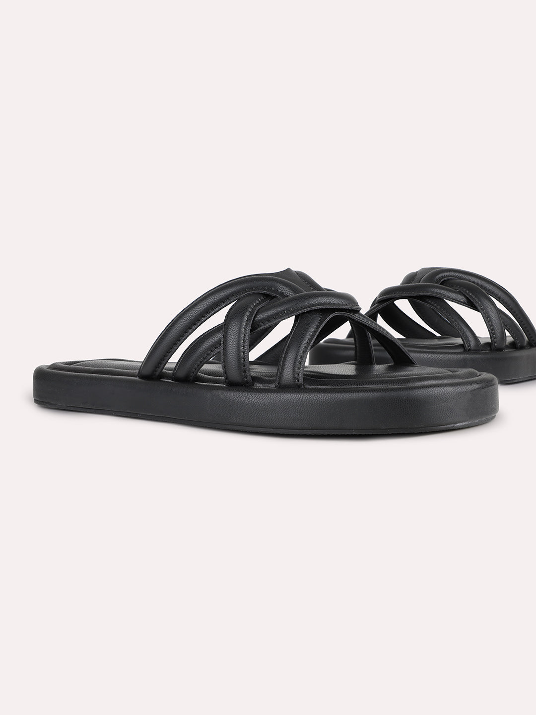 Women Black Party Wear Solid Open Toe Slip-On Flats