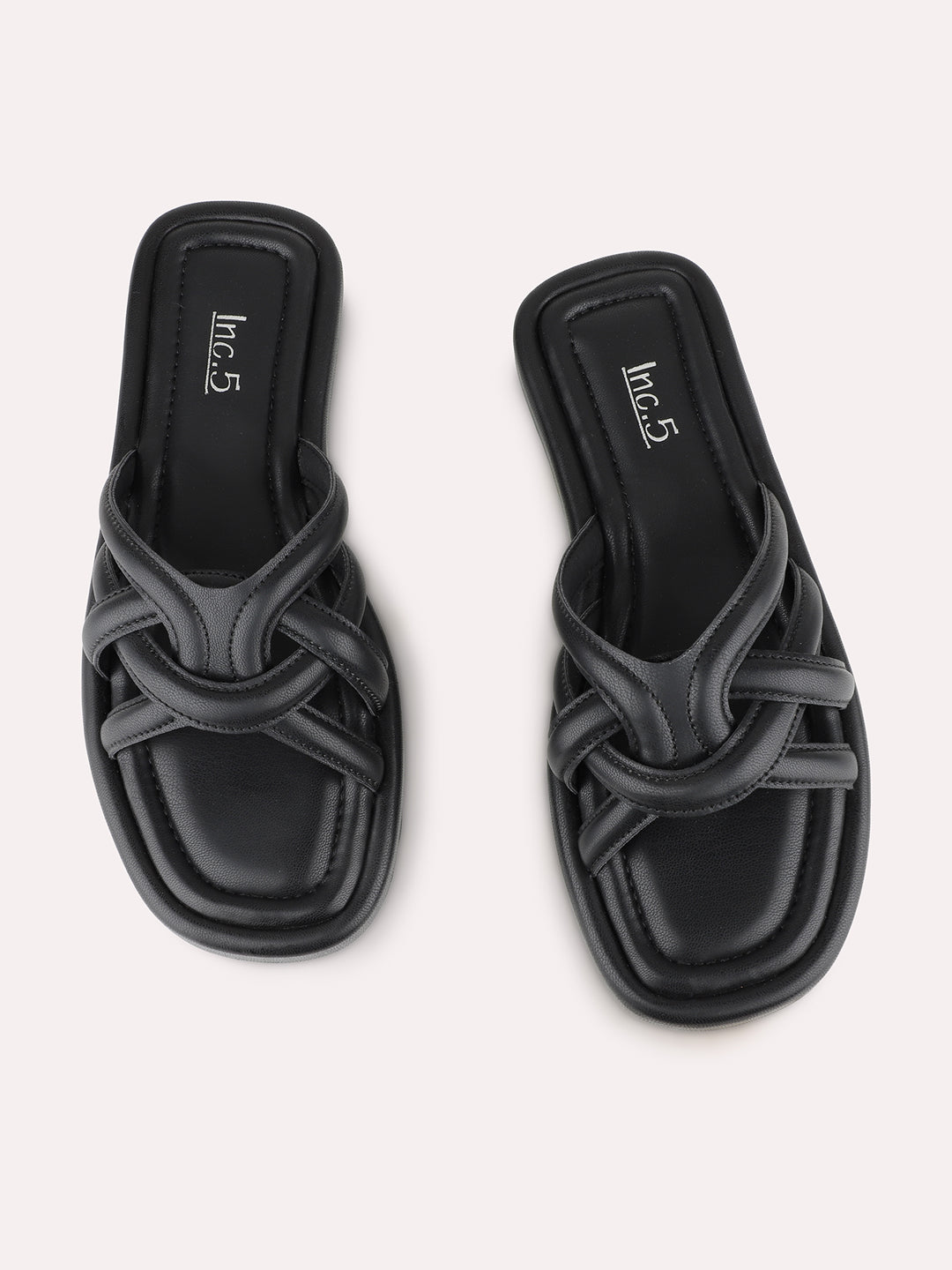 Women Black Party Wear Solid Open Toe Slip-On Flats