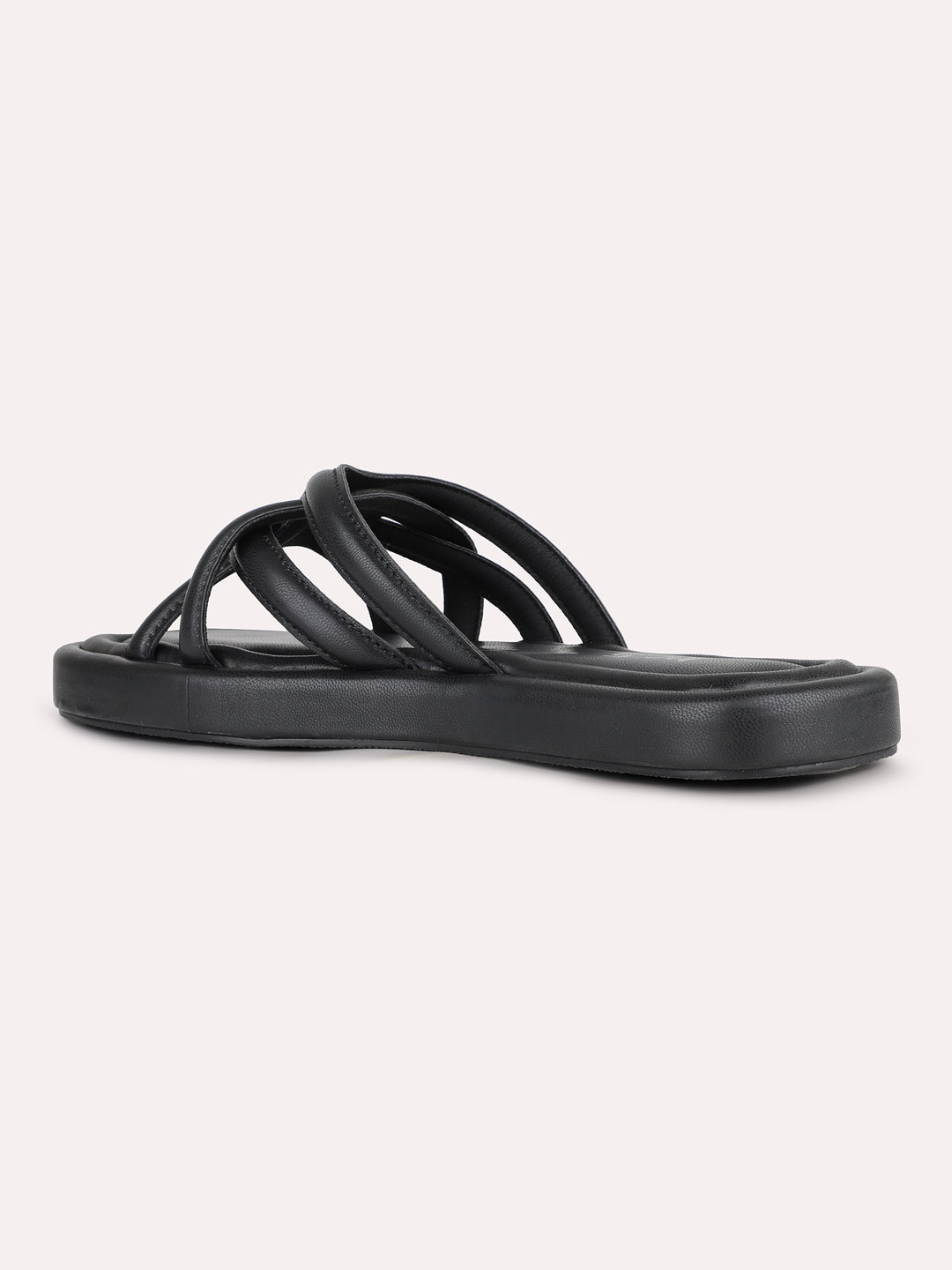 Women Black Party Wear Solid Open Toe Slip-On Flats