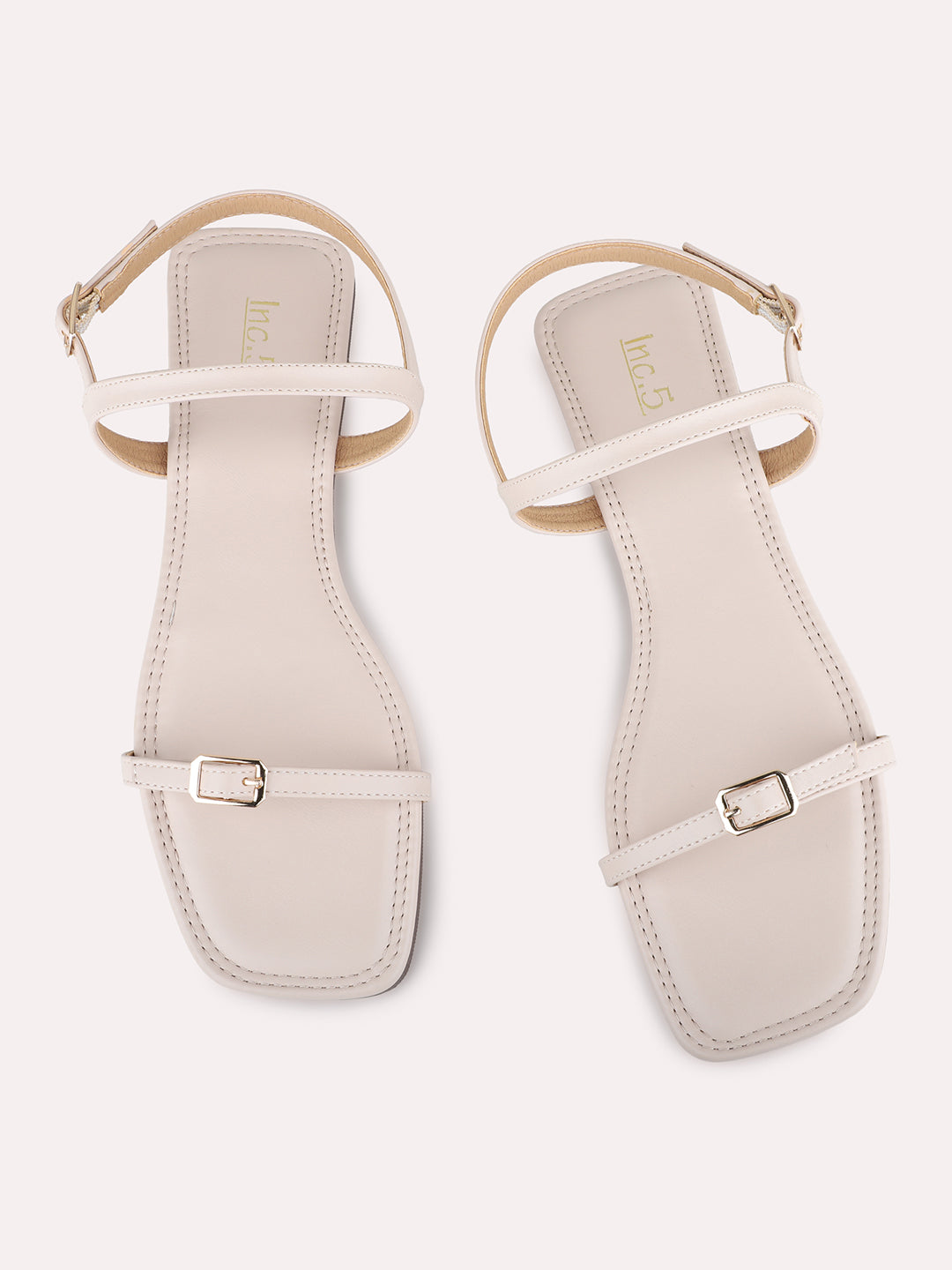 Womens Cream Casual Solid Open Toe Flats