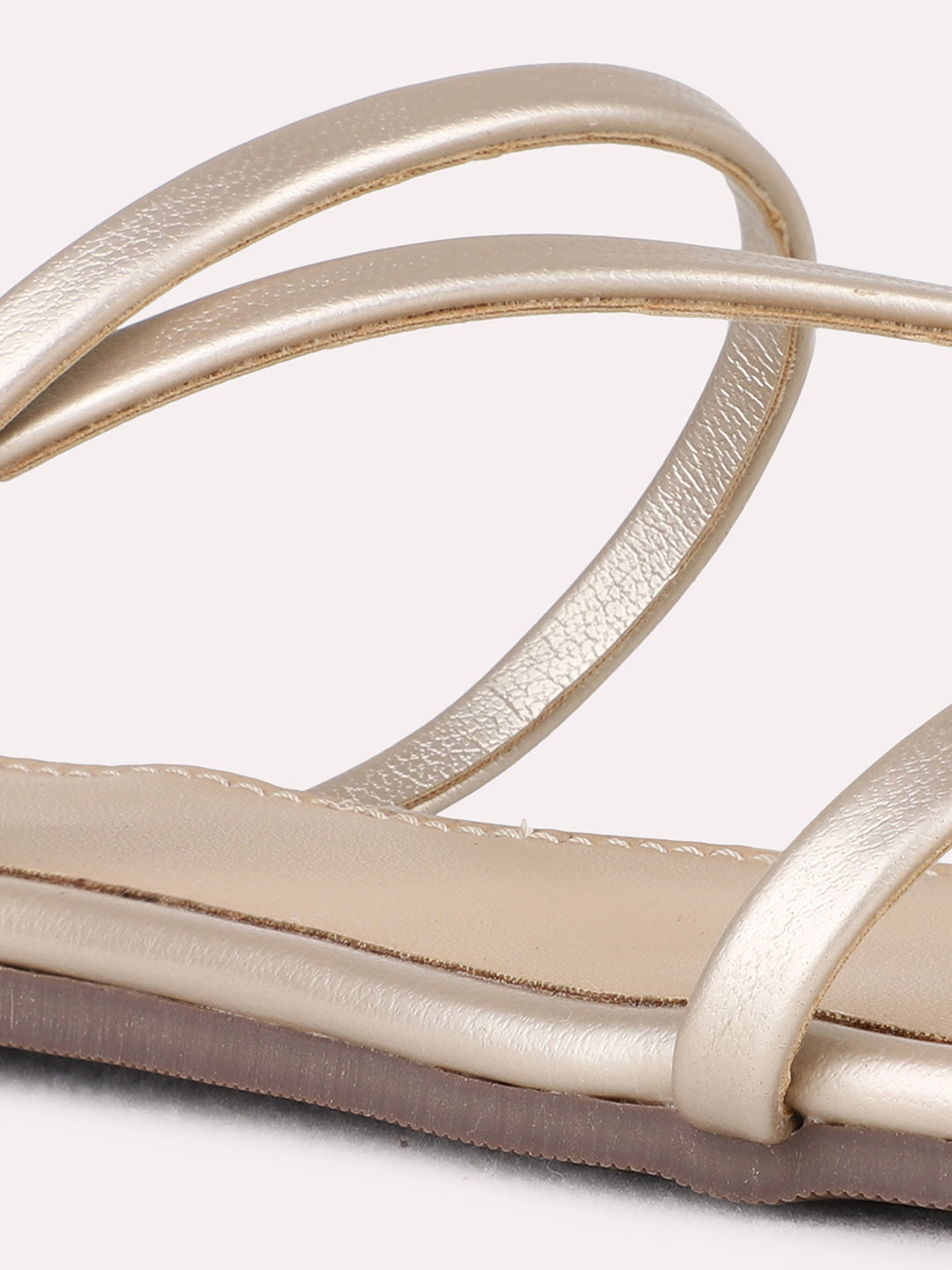 Womens Gold Casual Striped Open Toe Flat Sandals