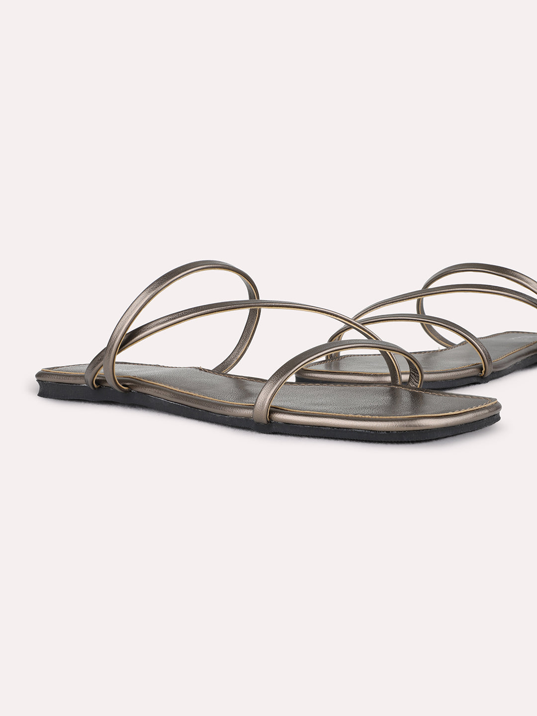 Womens Pewter Casual Striped Open Toe Flats