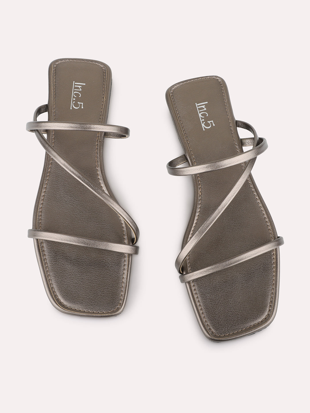 Womens Pewter Casual Striped Open Toe Flats