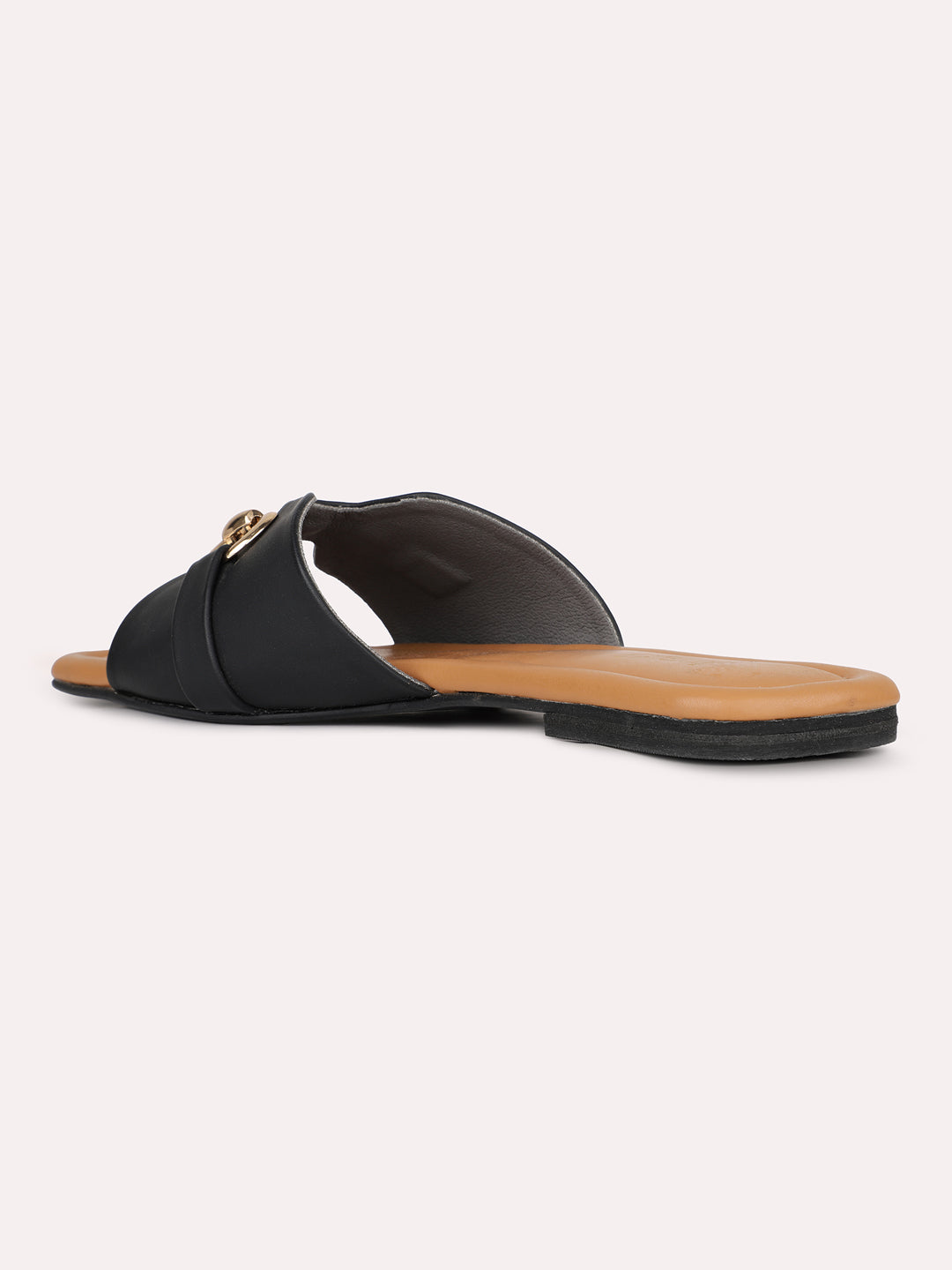 Womens Black Solid Open Toe Casual Flat Sandals