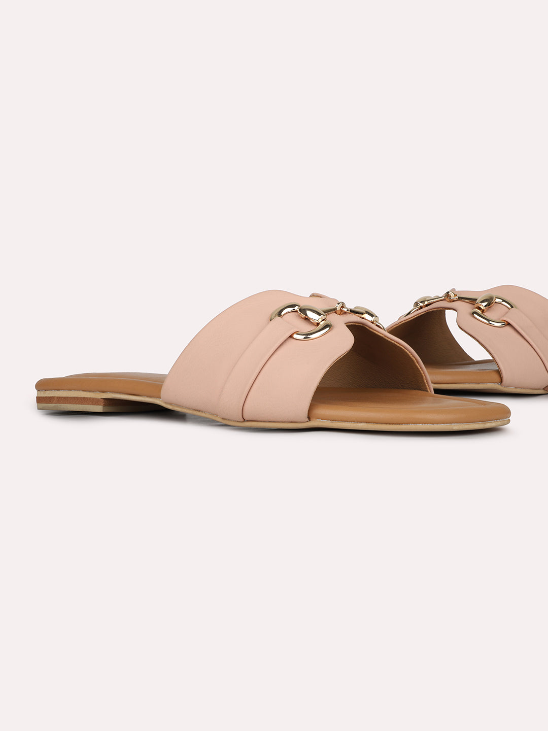 Womens Peach Solid Open Toe Casual Flat Sandals