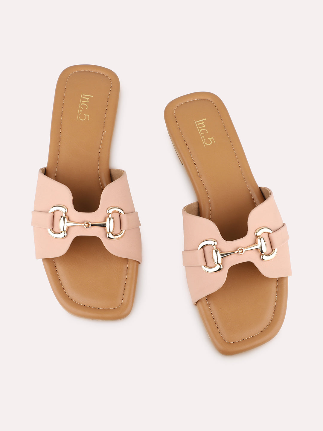 Womens Peach Solid Open Toe Casual Flat Sandals