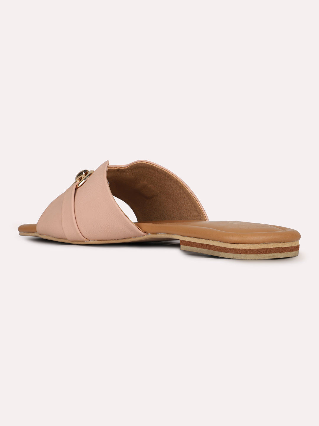 Womens Peach Solid Open Toe Casual Flat Sandals