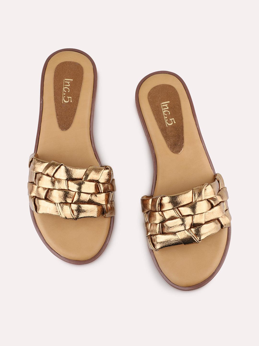 Womens Gold Casual Solid Open Toe Flats