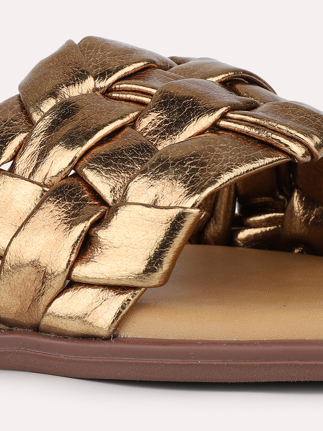 Womens Gold Casual Solid Open Toe Flats