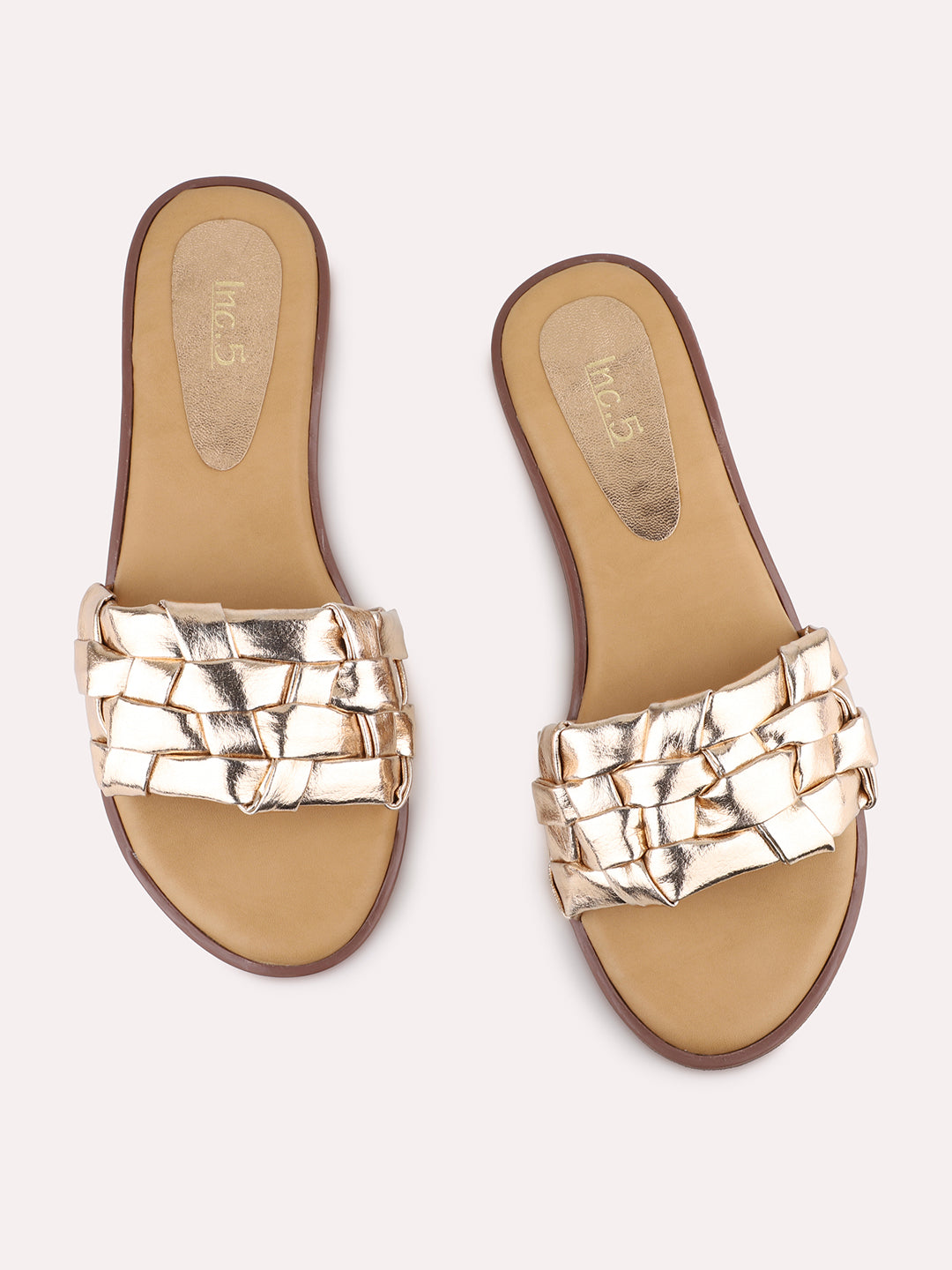 Womens Rose Gold Casual Solid Open Toe Flats