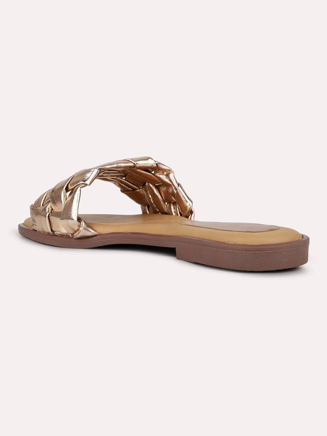 Womens Rose Gold Casual Solid Open Toe Flats