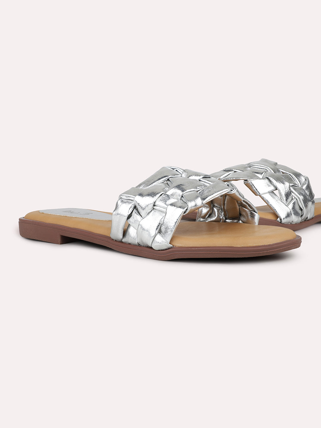 Womens Silver Casual Solid Open Toe Flats