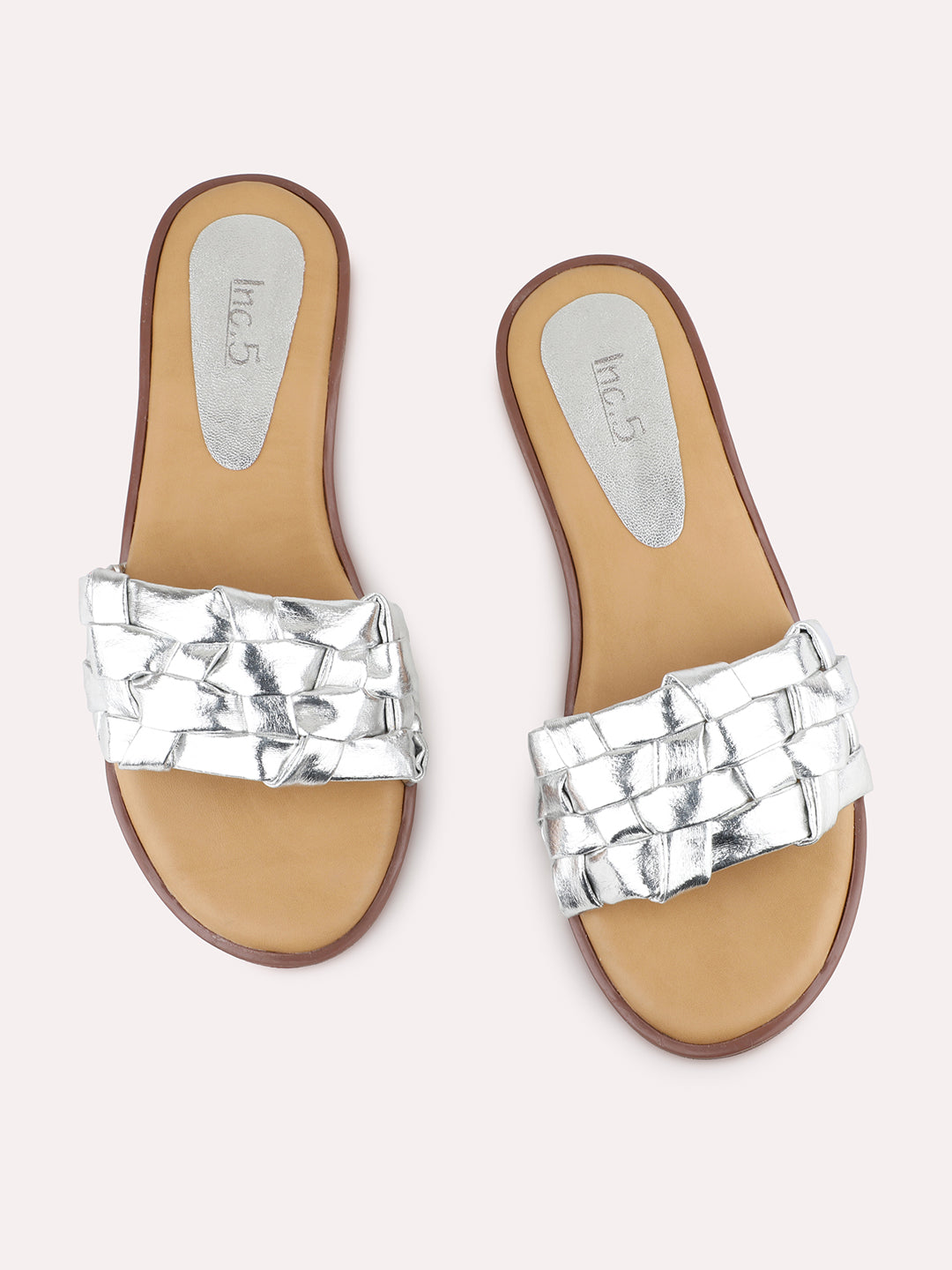 Womens Silver Casual Solid Open Toe Flats