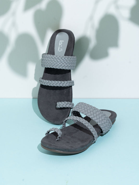 Womens Grey Casual Solid Round Toe Sandals