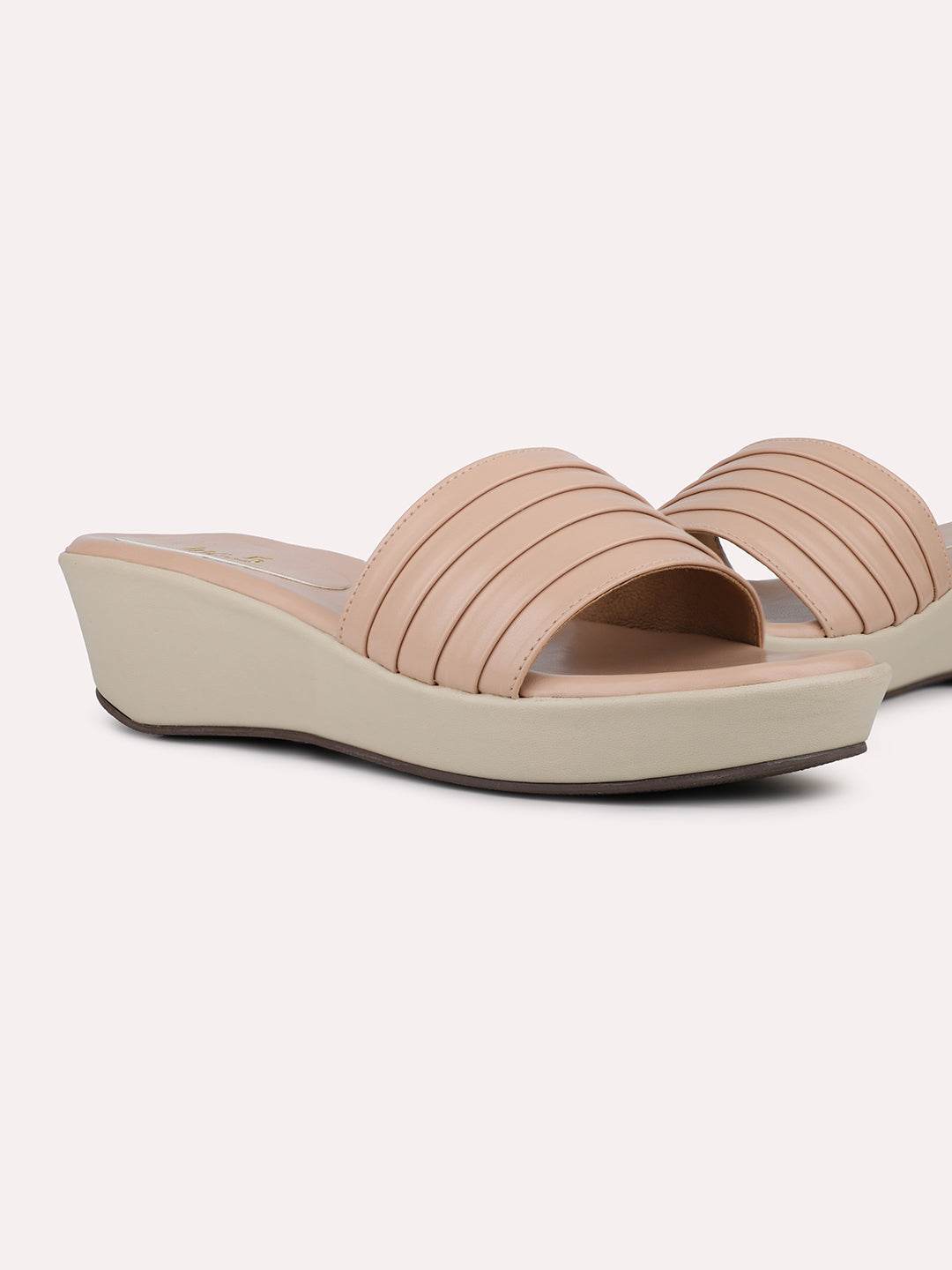 Womens Peach Casual Solid Round Toe Wedge Mules