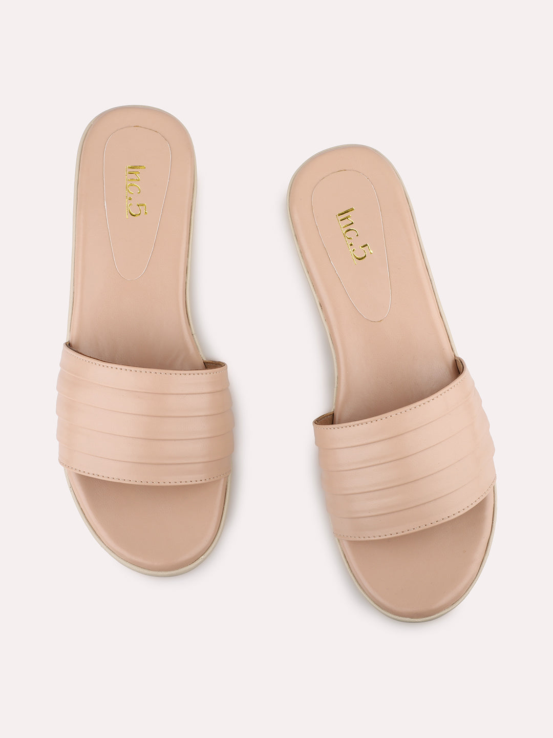 Womens Peach Casual Solid Round Toe Wedge Mules