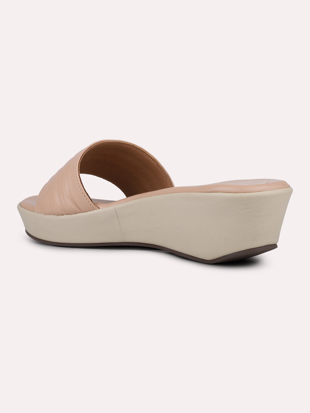 Womens Peach Casual Solid Round Toe Wedge Mules