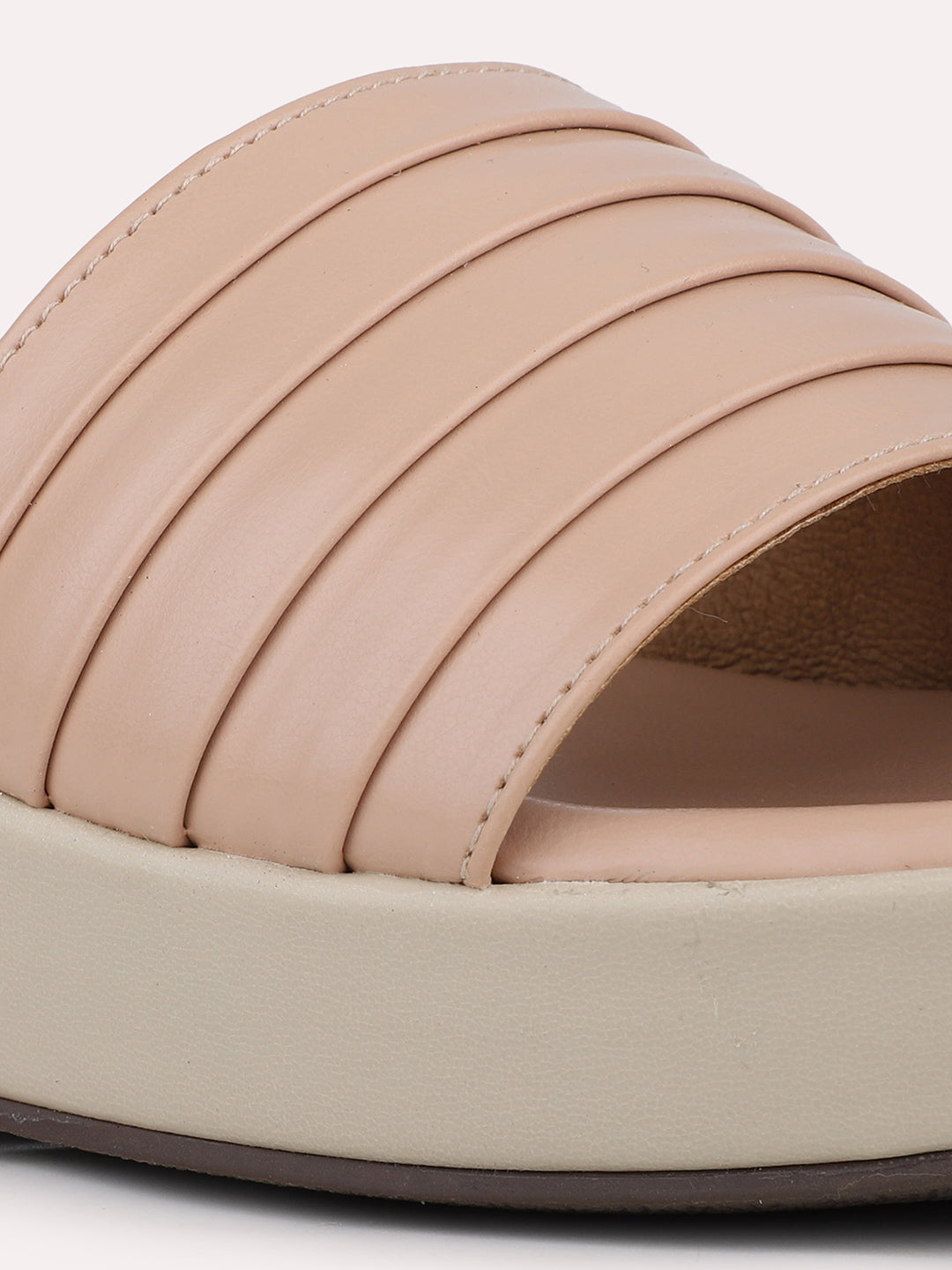 Womens Peach Casual Solid Round Toe Wedge Mules