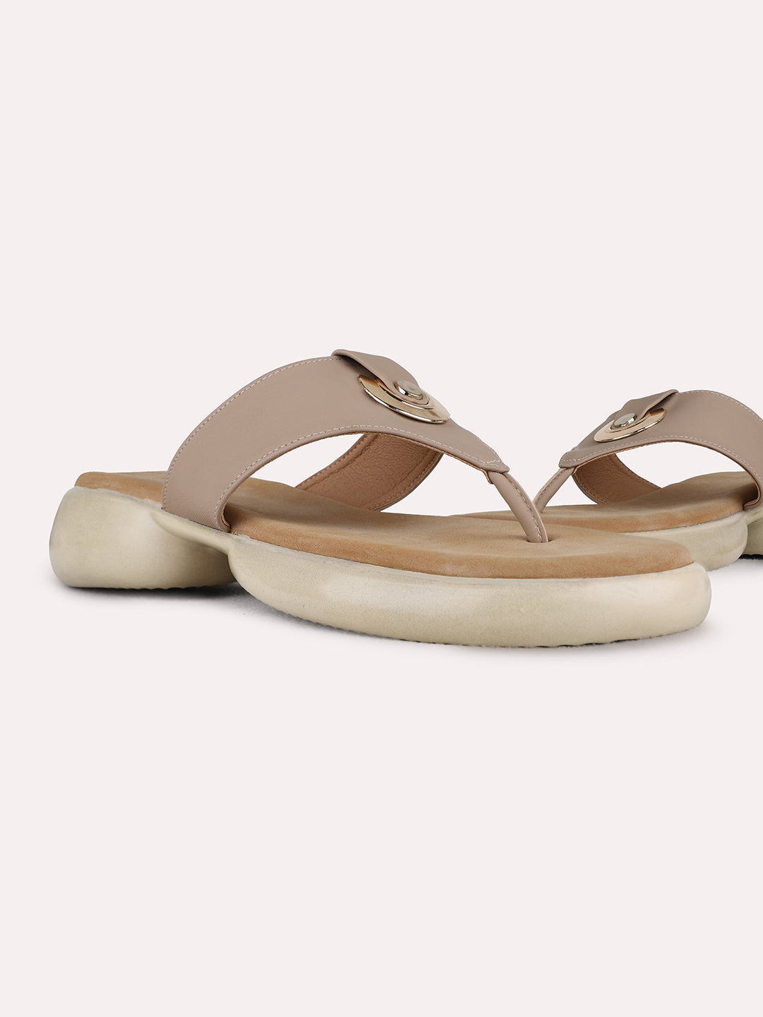 Womens Beige Casual Solid Round Toe Platform Heels