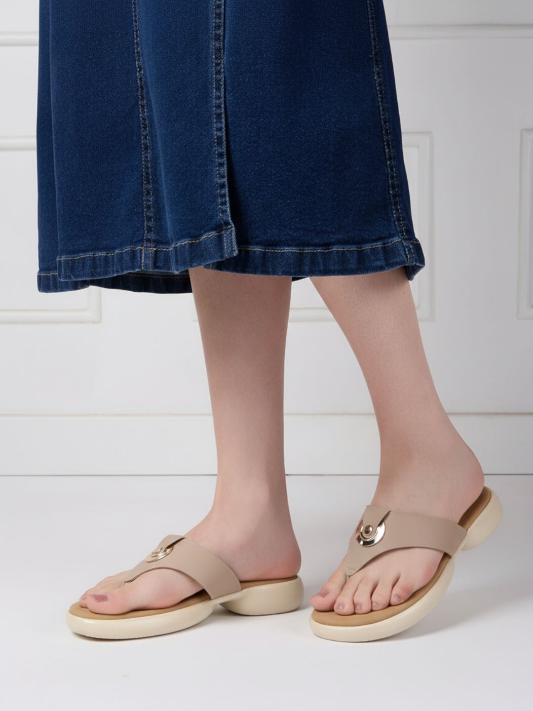 Womens Beige Casual Solid Round Toe Platform Heels