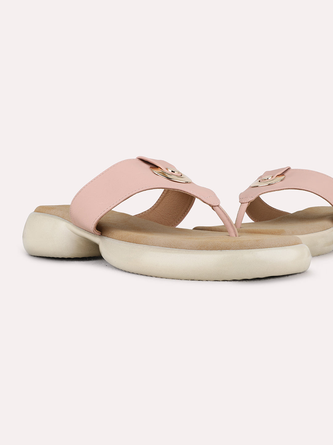 Womens Peach Casual Solid Round Toe Platform Heels