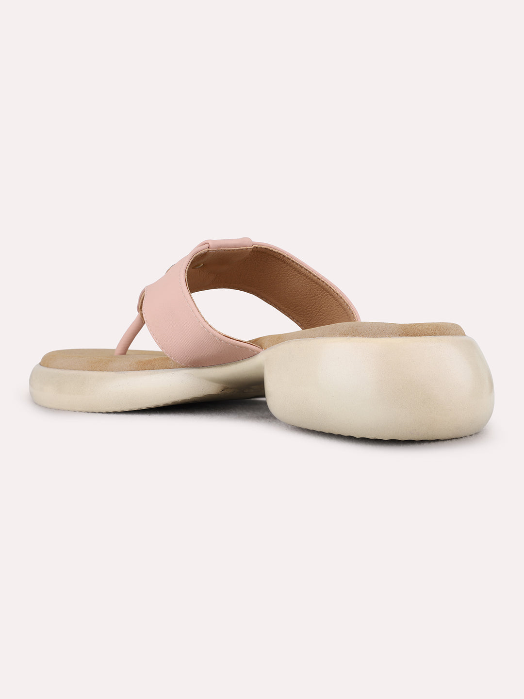 Womens Peach Casual Solid Round Toe Platform Heels