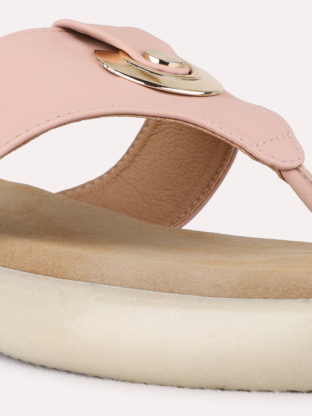 Womens Peach Casual Solid Round Toe Platform Heels