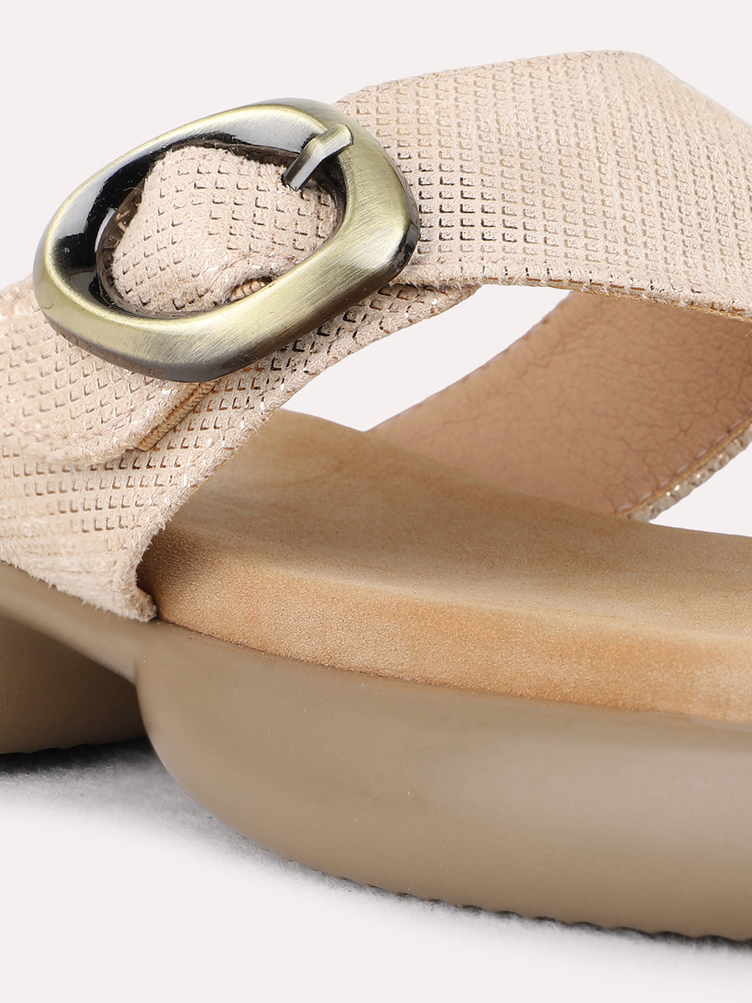 Womens Beige Ethnic Wear Textured Round Toe Platform Heel Sandals